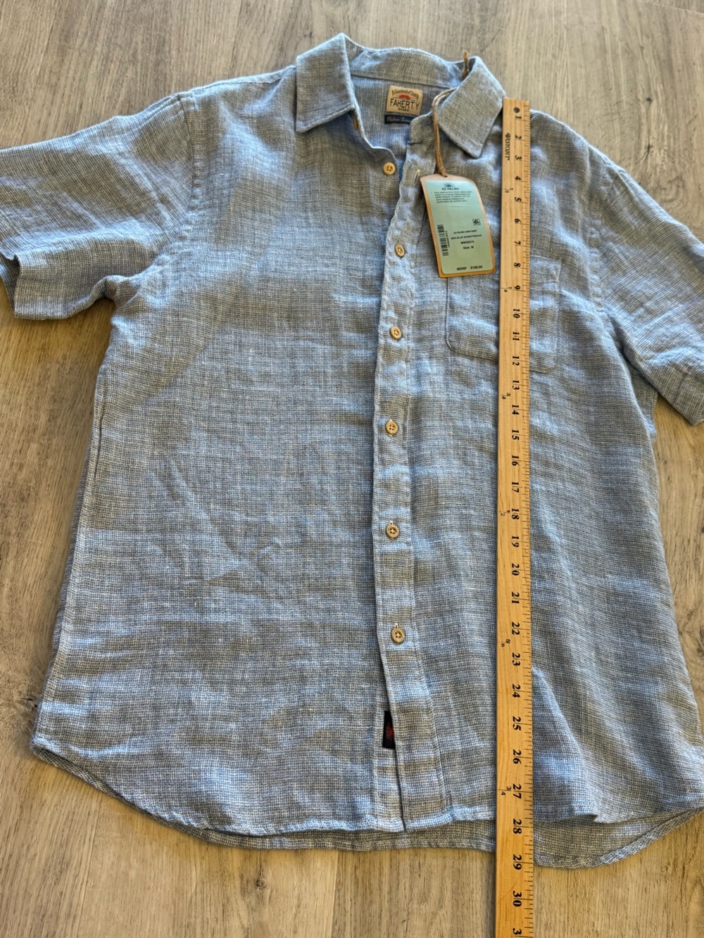 NWT Faherty Mens SS Palma Linen Short Sleeve Shirt Blue Basket Weave Size Medium - Picture 7 of 11